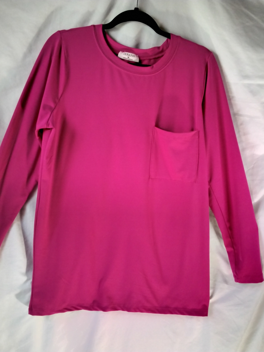 Zenana Outfitters Kids Long-Sleeve Pocket Tee in Bright Magenta